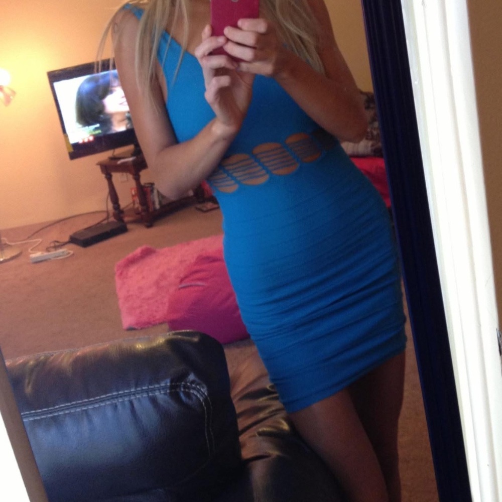 Bebe Blue Sleeveless Bodycon Dress